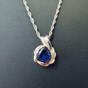 EUC Sapphire Lab Created Sterling Silver Pendant 18"